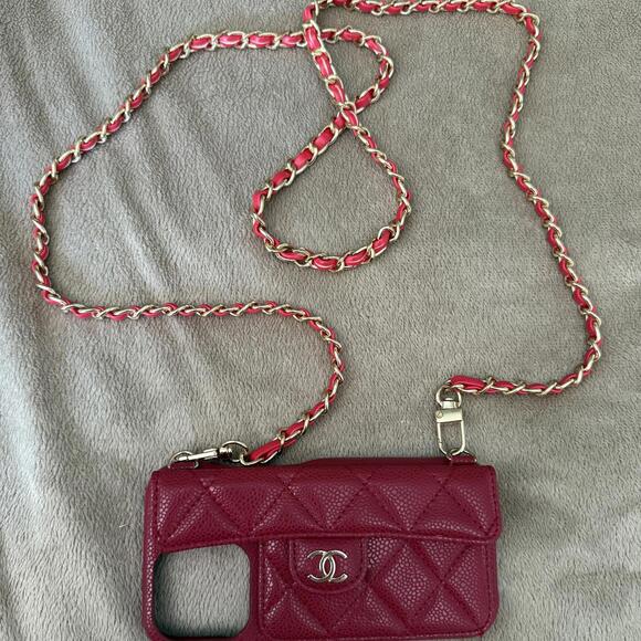 Other - Luxury Quilted Phone Case with Chain Strap Red iPhone 13 Pro